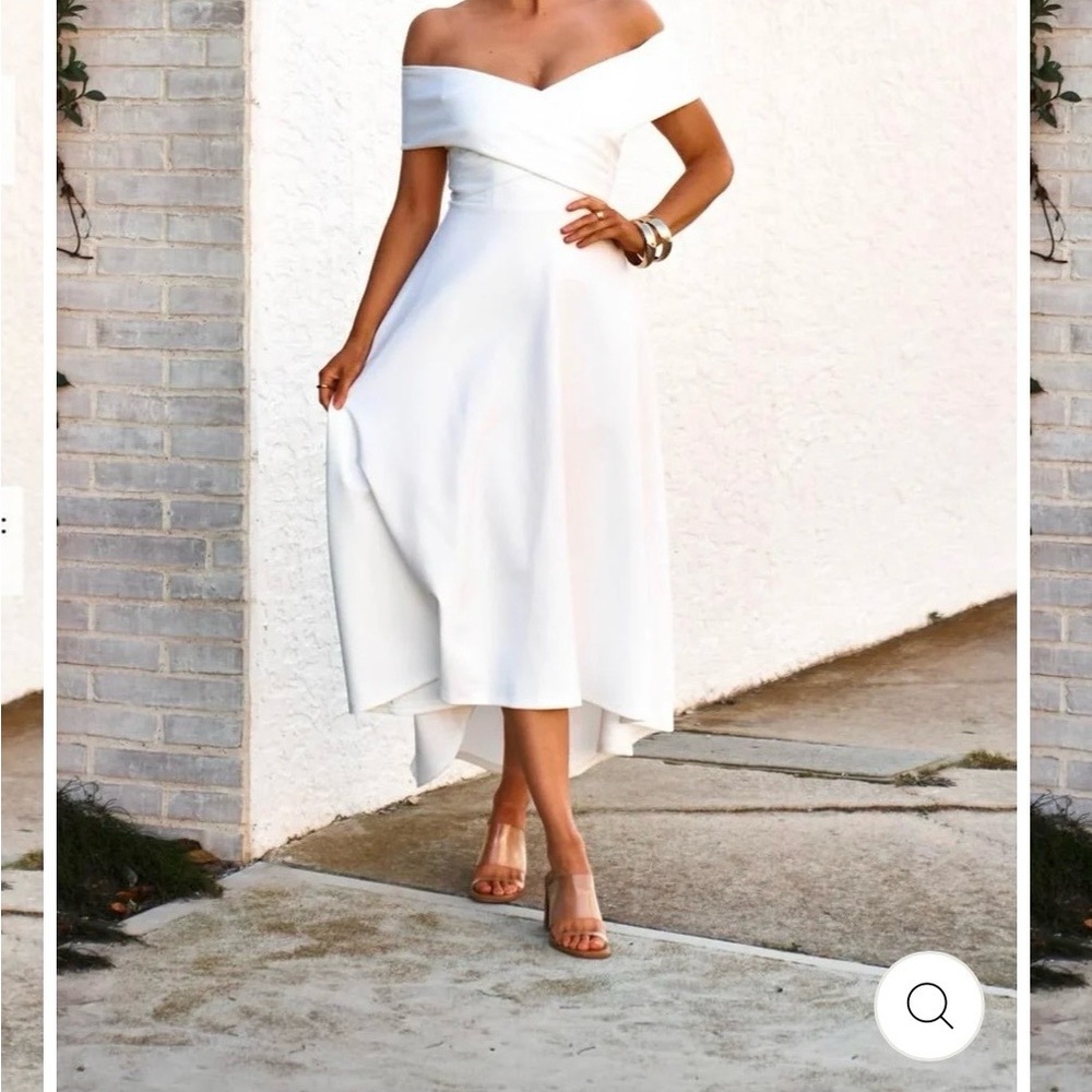 Belina Off-Shoulder White Midi Dress